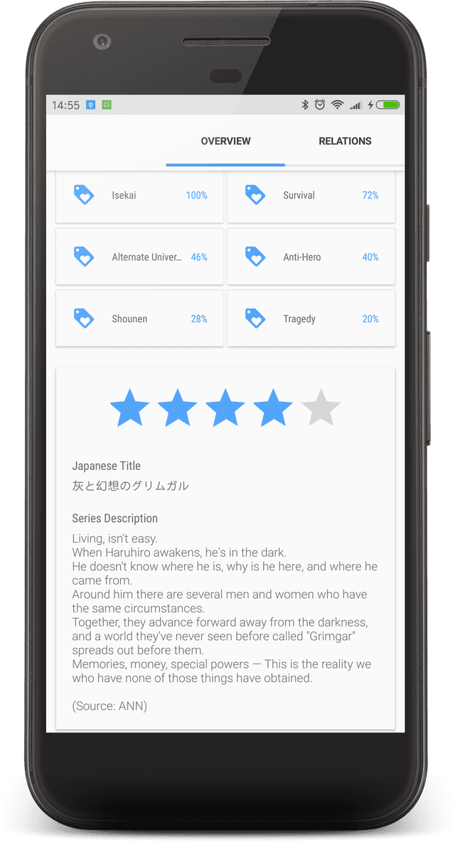 User profile screen with anime statistics